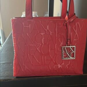 Giorgio Armani Red Embossed Tote Bag